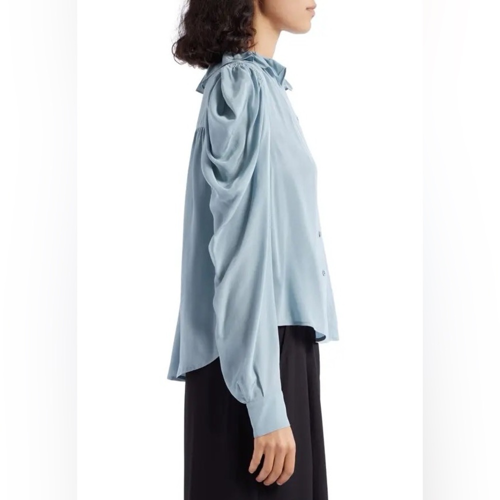 NWT Ulla Johnson Dara Ruffle Neck Silk Button-Up Blouse - Picture 5 of 7